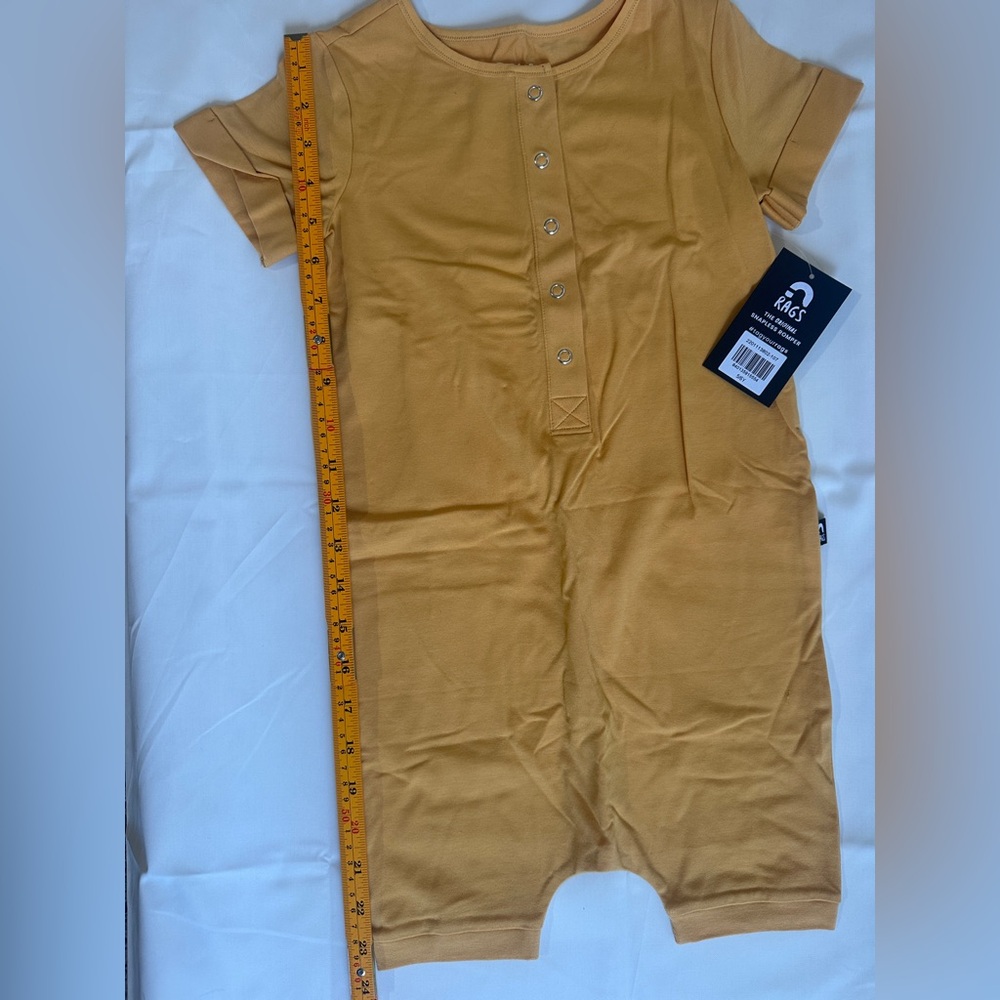 RAGS Original Snapless Romper 5/6 Mustard Yellow NWT Short Sleeve